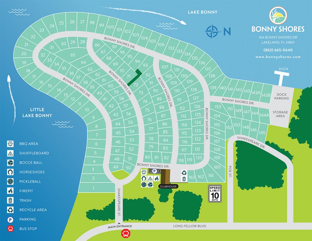 Community Map Of Bonny Shores Manufactured Home Park Lakeland, FL